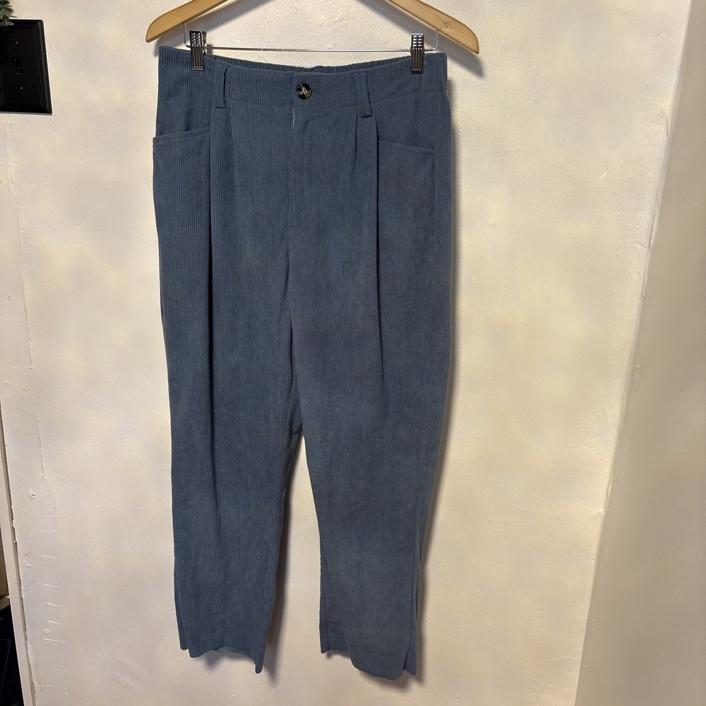 Light Blue Corduroy Pants Elastic Waist High Rise Size 12
